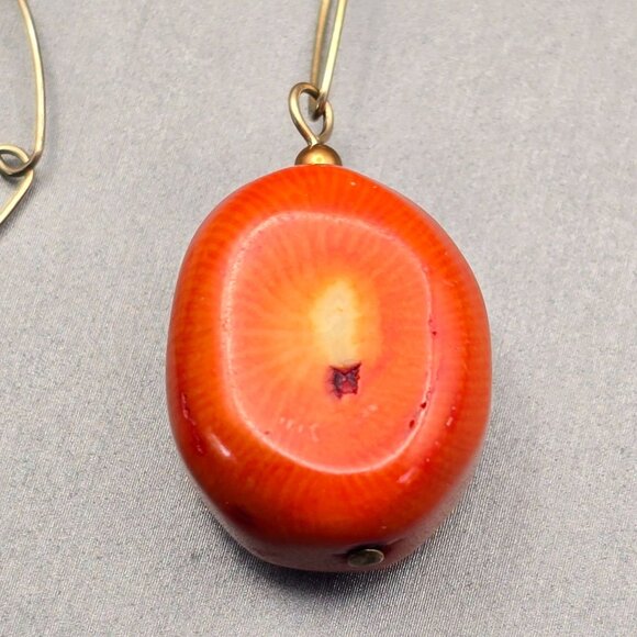 VTG 14K Gold Filled Natural Coral Y Drop Necklace 16" Paperclip Chain w/ Crystal - Picture 3 of 16